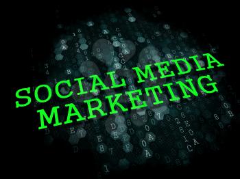 Social Media Marketing - Business Concept. The Words in Light Green Color on Dark Digital Background.