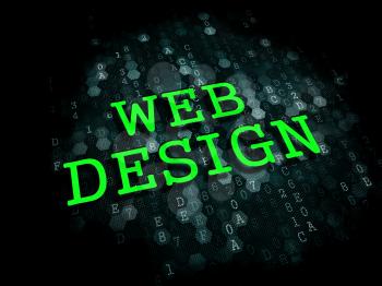Web Design - Internet Concept. The Words in Light Green Color on Dark Digital Background.