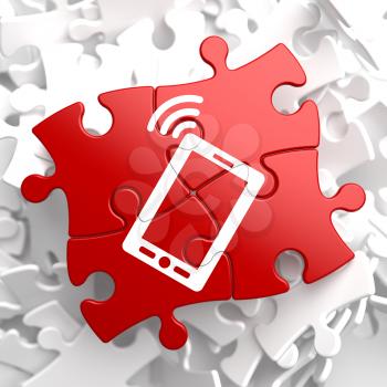 Smartphone Icon on Red Puzzle. Mobile Technology Concept.