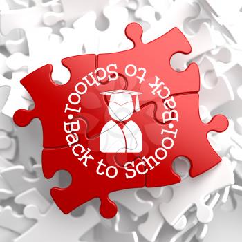 Back to School Written Arround Icon of Human Silhouette in Grad Hat on Red Puzzle. Education Concept.