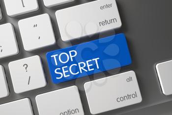 Concept of Top Secret, with Top Secret on Blue Enter Button on Modern Keyboard. Top Secret Key on Modern Keyboard. Modernized Keyboard with Hot Key for Top Secret. 3D.