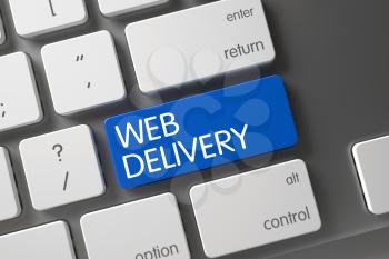 Web Delivery on Modernized Keyboard Background. Blue Web Delivery Button on Keyboard. Web Delivery CloseUp of Laptop Keyboard on Laptop. Computer Keyboard Button Labeled Web Delivery. 3D.