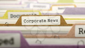 Corporate News on Business Folder in Multicolor Card Index. Closeup View. Blurred Image. 3D Render.