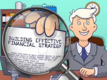 Building Effective Financial Strategy through Lens. Man Shows Concept on Paper. Closeup View. Colored Modern Line Illustration in Doodle Style.