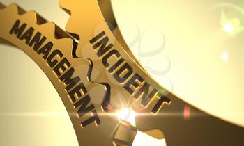 Incident Management - Industrial Illustration with Glow Effect and Lens Flare. Incident Management Golden Cogwheels. Incident Management on the Golden Cog Gears. 3D Render.