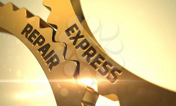 Express Repair - Concept. Express Repair Golden Metallic Cogwheels. Express Repair - Industrial Illustration with Glow Effect and Lens Flare. Express Repair - Industrial Design. 3D Render.