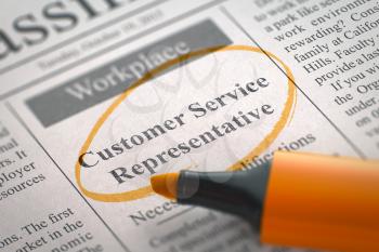 Customer Service Representative - Jobs in Newspaper, Circled with a Orange Marker. Blurred Image with Selective focus. Hiring Concept. 3D Rendering.