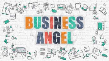 Multicolor Concept - Business Angel - on White Brick Wall with Doodle Icons Around. Modern Illustration with Doodle Design Style.