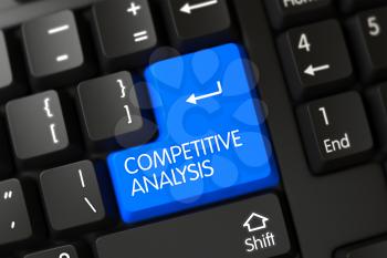 Competitive Analysis Concept: Black Keyboard with Competitive Analysis on Blue Enter Key Background, Selected Focus. Competitive Analysis Button. 3D Render.
