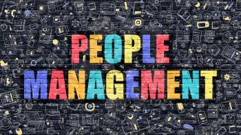 People Management Concept. People Management Drawn on Dark Wall. People Management in Multicolor. People Management Concept. Modern Illustration in Doodle Design of People Management.