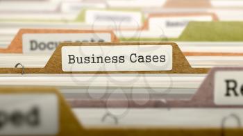 Business Cases - Folder Register Name in Directory. Colored, Blurred Image. Closeup View. 3D Render.