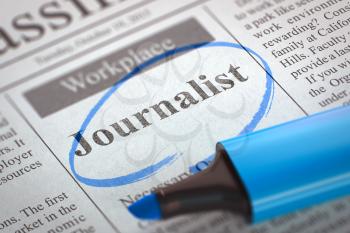 Journalist. Newspaper with the Job Vacancy, Circled with a Blue Marker. Blurred Image with Selective focus. Job Seeking Concept. 3D Rendering.