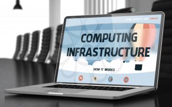 Closeup Computing Infrastructure Concept on Landing Page of Mobile Computer Display in Modern Conference Hall. Toned Image with Selective Focus. 3D.
