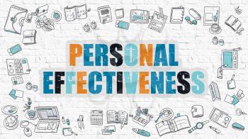 Personal Effectiveness - Multicolor Concept with Doodle Icons Around on White Brick Wall Background. Modern Illustration with Elements of Doodle Design Style.