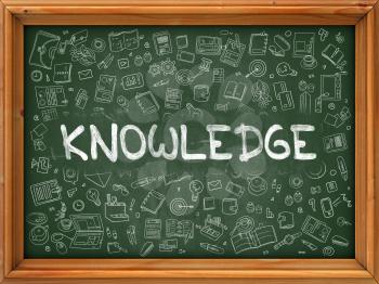 Knowledge Concept. Modern Line Style Illustration. Knowledge Handwritten on Green Chalkboard with Doodle Icons Around. Doodle Design Style of Knowledge Concept.
