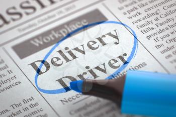 Delivery Driver - Vacancy in Newspaper, Circled with a Blue Marker. Newspaper with Vacancy Delivery Driver. Blurred Image with Selective focus. Concept of Recruitment. 3D Rendering.
