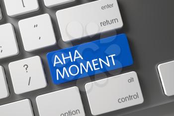 Aha Moment Concept: Metallic Keyboard with Aha Moment, Selected Focus on Blue Enter Button. 3D Illustration.