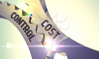 Golden Metallic Cogwheels with Cost Control Concept. 3D.