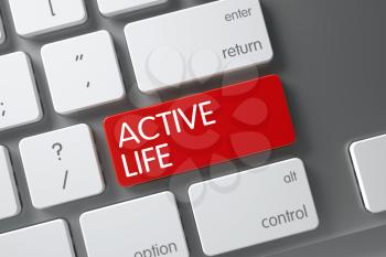 Active Life Concept White Keyboard with Active Life on Red Enter Button Background, Selected Focus. 3D Render.