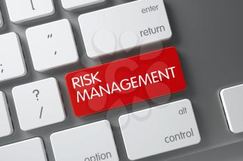 Concept of Risk Management, with Risk Management on Red Enter Button on Slim Aluminum Keyboard. 3D Illustration.