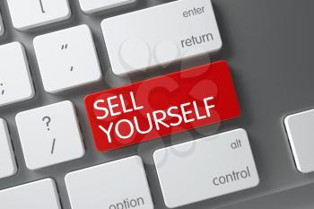 Sell Yourself Concept Modern Keyboard with Sell Yourself on Red Enter Key Background, Selected Focus. 3D Illustration.