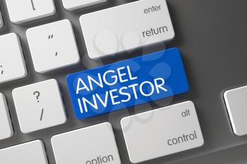 Angel Investor Concept Metallic Keyboard with Angel Investor on Blue Enter Button Background, Selected Focus. 3D Render.