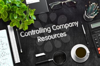Controlling Company Resources on Black Chalkboard. 3d Rendering. Toned Illustration.