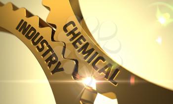 Chemical Industry on Mechanism of Golden Metallic Cog Gears. 3D.