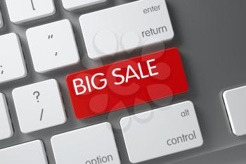 Big Sale Concept Laptop Keyboard with Big Sale on Red Enter Button Background, Selected Focus. 3D Render.