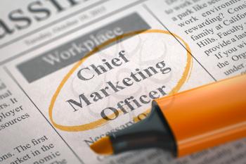Chief Marketing Officer - Vacancy in Newspaper, Circled with a Orange Highlighter. Blurred Image. Selective focus. Job Search Concept. 3D.