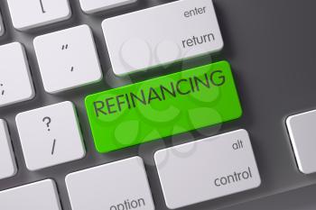 Concept of Refinancing, with Refinancing on Green Enter Keypad on Modern Laptop Keyboard. 3D Illustration.