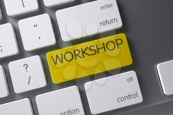 Workshop Concept Modern Keyboard with Workshop on Yellow Enter Key Background, Selected Focus. 3D Illustration.