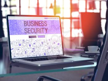 Business Security Concept Closeup on Landing Page of Laptop Screen in Modern Office Workplace. Toned Image with Selective Focus. 3D Render.