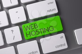 Web Hosting Concept Metallic Keyboard with Web Hosting on Green Enter Key Background, Selected Focus. 3D.