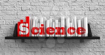 Royalty Free Clipart Image of Books on a Shelf and the Word Science