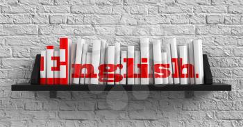 Royalty Free Clipart Image of Books on a Shelf and the Word English