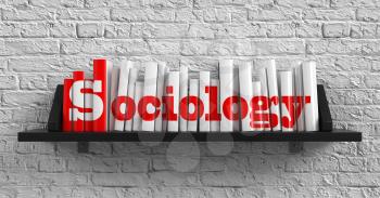 Royalty Free Clipart Image of Books on a Shelf and the Word Sociology
