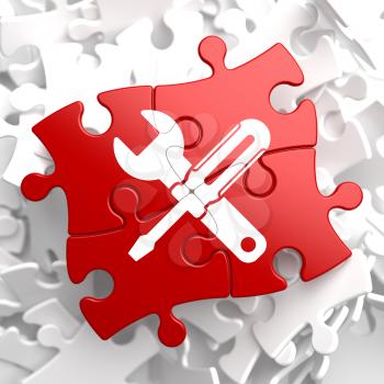 Royalty Free Clipart Image of a Puzzle Piece With Tools