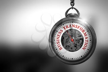 Business Concept: Pocket Watch with Business Transformation - Red Text on it Face. Vintage Watch with Business Transformation Text on the Face. 3D Rendering.