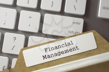 Financial Management. Card File Lays on Modern Laptop Keyboard. Business Concept. Closeup View. Selective Focus. Toned Illustration. 3D Rendering.
