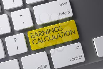 Earnings Calculation Concept: Modern Laptop Keyboard with Earnings Calculation, Selected Focus on Yellow Enter Keypad. 3D.