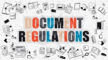 Multicolor Concept - Document Regulations - on White Brick Wall with Doodle Icons Around. Modern Illustration with Doodle Design Style.