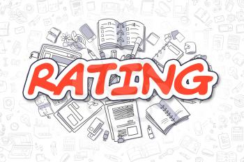 Business Illustration of Rating. Doodle Red Text Hand Drawn Doodle Design Elements. Rating Concept. 