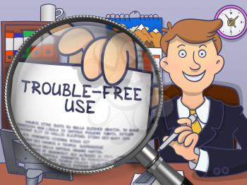Trouble-Free Use through Magnifier. Businessman Showing Paper with Text. Closeup View. Multicolor Modern Line Illustration in Doodle Style.
