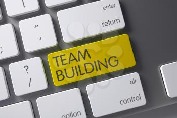 Concept of Team Building, with Team Building on Yellow Enter Keypad on Slim Aluminum Keyboard. 3D Render.