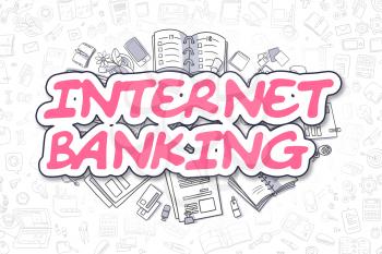 Business Illustration of Internet Banking. Doodle Magenta Inscription Hand Drawn Doodle Design Elements. Internet Banking Concept. 