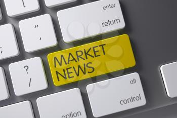 Market News Concept: Modernized Keyboard with Market News, Selected Focus on Yellow Enter Keypad. 3D.