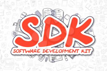 Doodle Illustration of Sdk - Software Development Kit, Surrounded by Stationery. Business Concept for Web Banners, Printed Materials. 