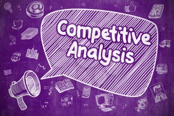 Speech Bubble with Inscription Competitive Analysis Doodle. Illustration on Purple Chalkboard. Advertising Concept. 