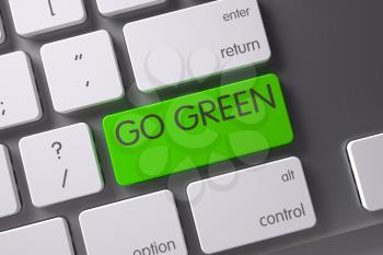 Go Green Concept: Metallic Keyboard with Go Green, Selected Focus on Green Enter Button. 3D Illustration.